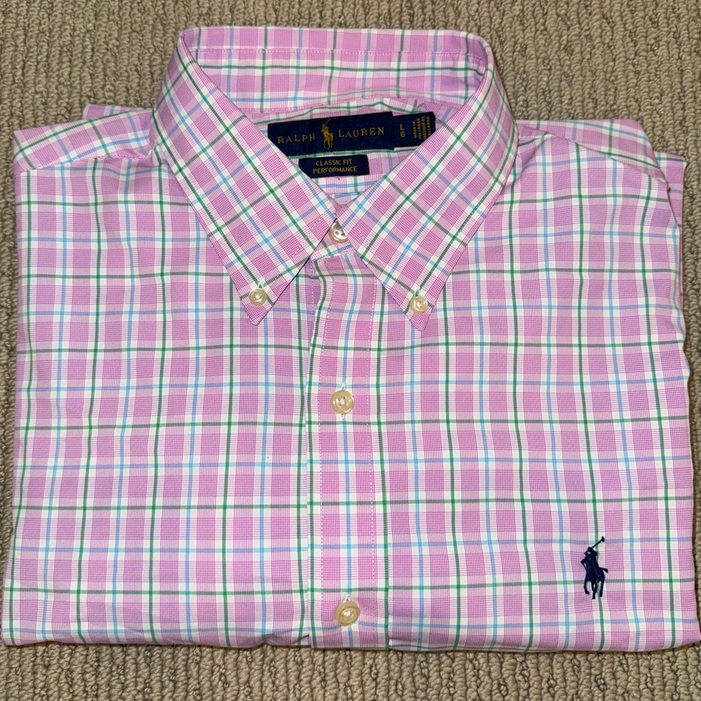 Ralph Lauren Men's Pink Plaid Shirt: Classic Fit Performance‎